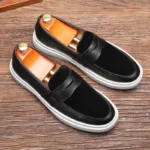 Newest 2025 Autumn Men Suede Leather Loafers Thick Sole Men Slip On Platform Black Party Shoes - Image 2