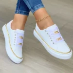 Women's Sneakers 2023 New Fashion Chain Leather Comfortable Round Toe Platform Sneakers Lace-up Walking Women's Vulcanized Shoes - Image 2