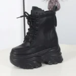 12CM Autumn Platform Ankle Boots Women Chunky Shoes Lace-up Tennis Sneakers Woman Leather Boots Walking shoes - Image 12