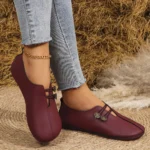 Women's Slip-On Soft Leather Loafers, Elastic Strap with Metal Buttons, Casual Flat Shoes for All Seasons - Image 5