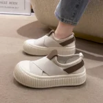 Women's Black And White Fashionable Casual Flat Shoes Breathable Comfortable Slip-On Sneakers - Image 5