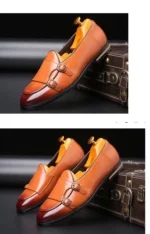 Man Shoes Leather Loafers designer Fashion Slip-on Casual Comfortable Double Monk Dress Shoe - Image 18
