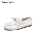 Smile Circle Boat Shoes Women Genuine Leather Loafers Moccasins Lace-up Flat Shoes - Image 5