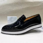 Men's Handmade Shiny Leather Loafers Pointed Slip-On Business Casual Formal Shoes for Banquet - Image 2