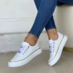 Women's Sneakers 2023 New Fashion Chain Leather Comfortable Round Toe Platform Sneakers Lace-up Walking Women's Vulcanized Shoes - Image 5