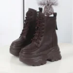 12CM Autumn Platform Ankle Boots Women Chunky Shoes Lace-up Tennis Sneakers Woman Leather Boots Walking shoes - Image 14