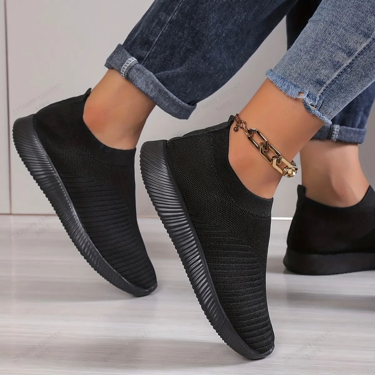 Sa80bdadfae594c64bc3001d6897f0d2fp.webp Women's Shoes Lightweight Breathable Mesh Slip-On Sneakers Black White Sport Running for Casual Party Fashion Ladies Shoes - Image 1