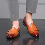 Man Shoes Leather Loafers designer Fashion Slip-on Casual Comfortable Double Monk Dress Shoe - Image 4