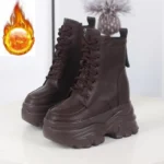 12CM Autumn Platform Ankle Boots Women Chunky Shoes Lace-up Tennis Sneakers Woman Leather Boots Walking shoes - Image 2