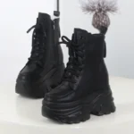12CM Autumn Platform Ankle Boots Women Chunky Shoes Lace-up Tennis Sneakers Woman Leather Boots Walking shoes - Image 3