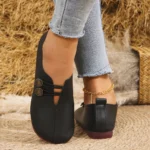 Women's Slip-On Soft Leather Loafers, Elastic Strap with Metal Buttons, Casual Flat Shoes for All Seasons - Image 3