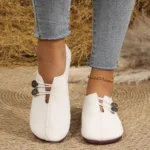 Women's Slip-On Soft Leather Loafers, Elastic Strap with Metal Buttons, Casual Flat Shoes for All Seasons - Image 2