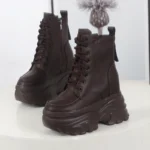 12CM Autumn Platform Ankle Boots Women Chunky Shoes Lace-up Tennis Sneakers Woman Leather Boots Walking shoes - Image 5