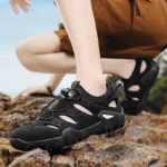 Simple Outdoor Men Walking Sneakers Solid Tone Soft Insole Breathable Upper Shock Absorbing Flat Casual Sports Shoes - Image 2