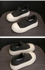 Women's Black And White Fashionable Casual Flat Shoes Breathable Comfortable Slip-On Sneakers - Image 13