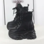12CM Autumn Platform Ankle Boots Women Chunky Shoes Lace-up Tennis Sneakers Woman Leather Boots Walking shoes - Image 11