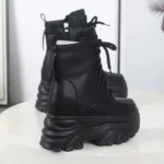12CM Autumn Platform Ankle Boots Women Chunky Shoes Lace-up Tennis Sneakers Woman Leather Boots Walking shoes - Image 8