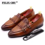 Men's Genuine Leather Loafers Metal Buckle Monk Shoes Casual Business Dress Gentleman Wedding Party Formal Shoes - Image 2