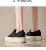 Women's Black And White Fashionable Casual Flat Shoes Breathable Comfortable Slip-On Sneakers - Image 11