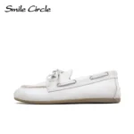 Smile Circle Boat Shoes Women Genuine Leather Loafers Moccasins Lace-up Flat Shoes - Image 6
