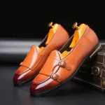 Man Shoes Leather Loafers designer Fashion Slip-on Casual Comfortable Double Monk Dress Shoe - Image 3