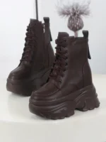 12CM Autumn Platform Ankle Boots Women Chunky Shoes Lace-up Tennis Sneakers Woman Leather Boots Walking shoes - Image 6