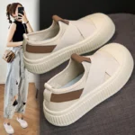 Women's Black And White Fashionable Casual Flat Shoes Breathable Comfortable Slip-On Sneakers - Image 2