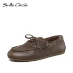 Smile Circle Boat Shoes Women Genuine Leather Loafers Moccasins Lace-up Flat Shoes - Image 2