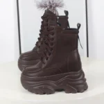 12CM Autumn Platform Ankle Boots Women Chunky Shoes Lace-up Tennis Sneakers Woman Leather Boots Walking shoes - Image 16