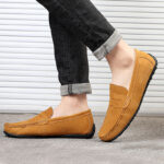 Men's Solid Color Suede Loafers Breathable Comfort Slip-on Flat Shoes - Image 5